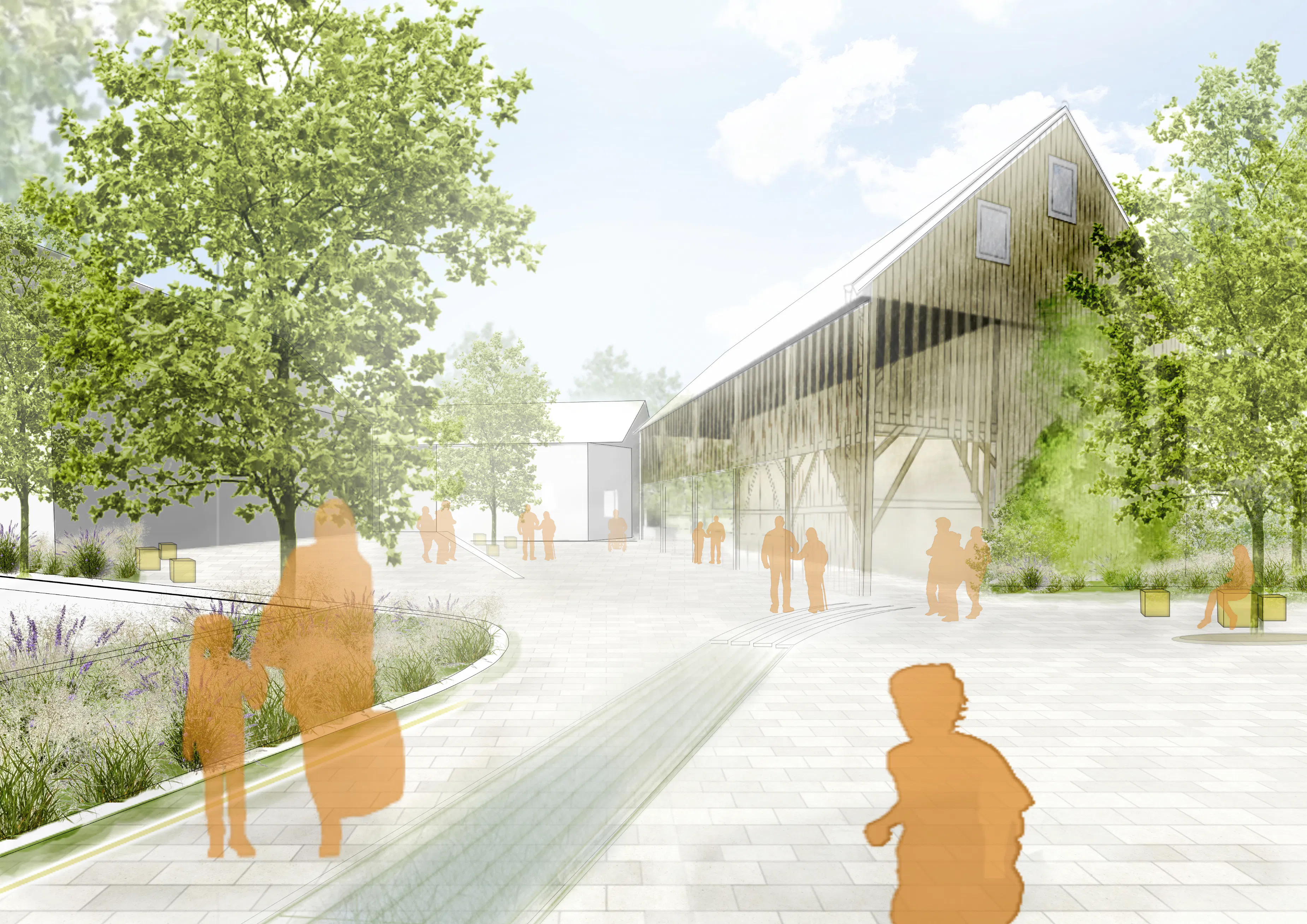 Blick vom Vorplatz auf die neue Ortsmitte Gesees