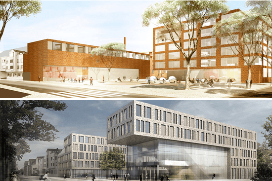 Zwei 2. Preise (kein 1. Preis) - oben: JSWD Architekten; unten: kister scheithauer gross architekten und stadtplaner GmbH mit club L94