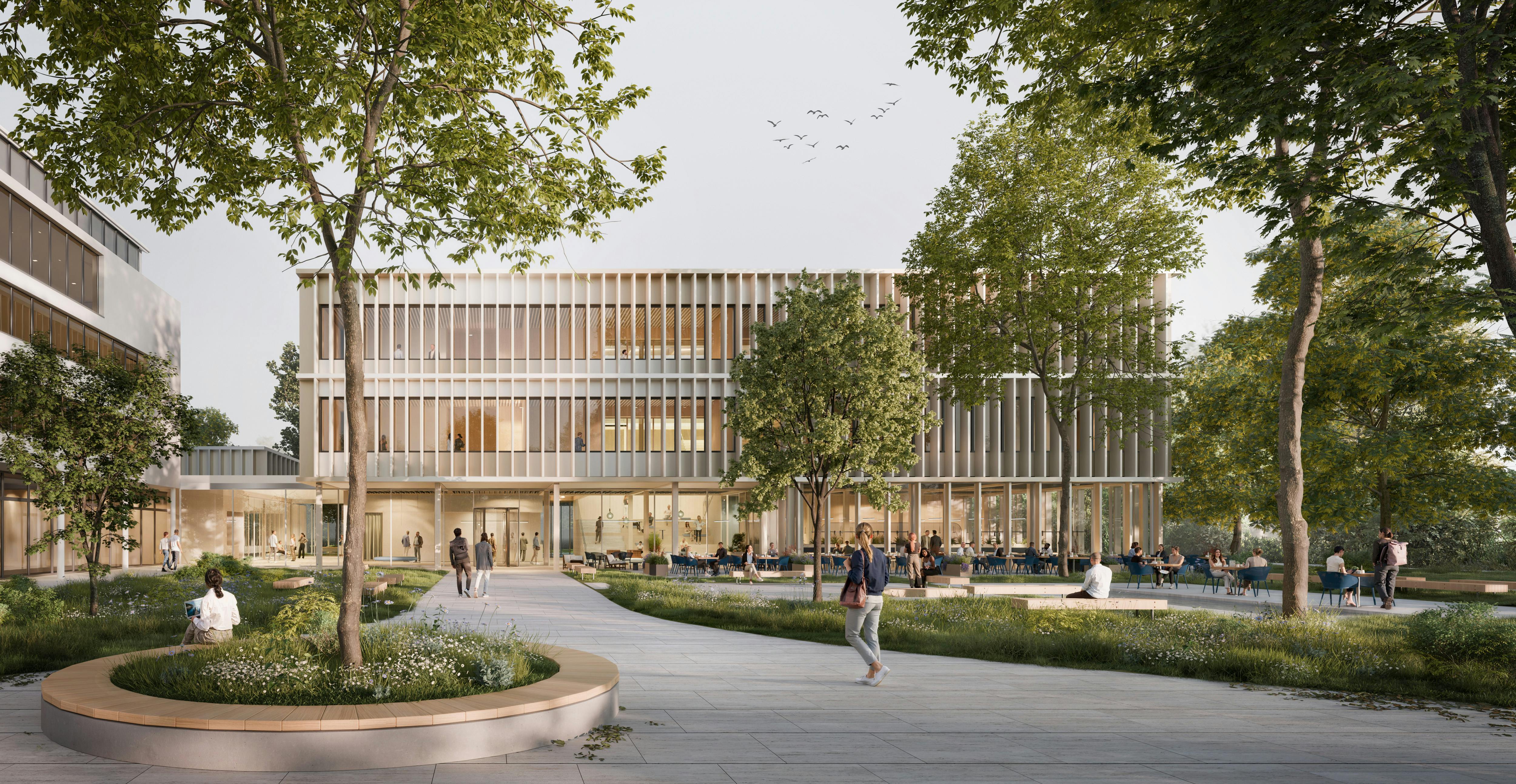 Blick zum Eingangsbereich von der Rheinstraße