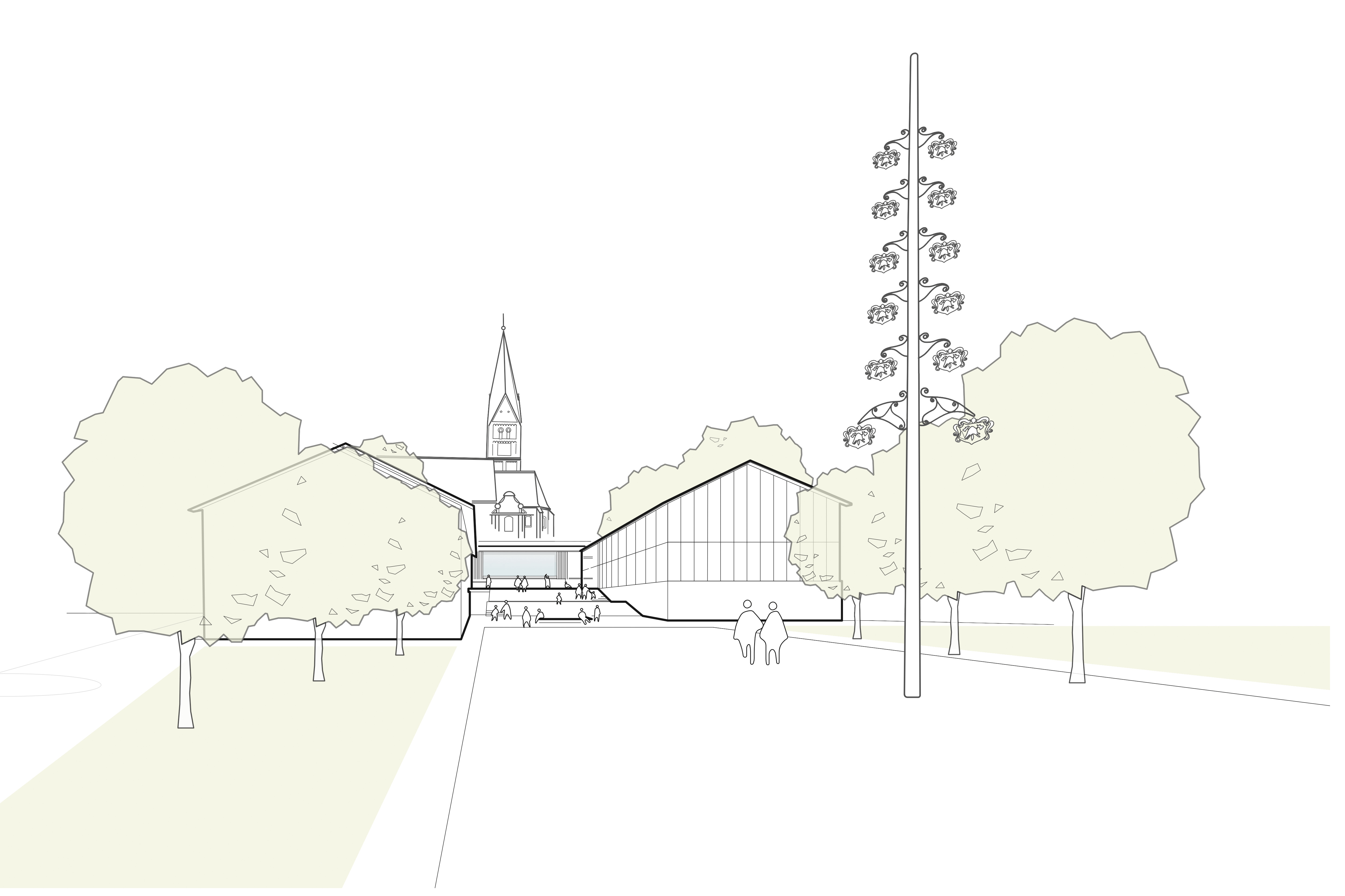 Dasings neue Mitte mit einer Sichtachse und Platzabfolge vom Maibaum bis zur Kirche