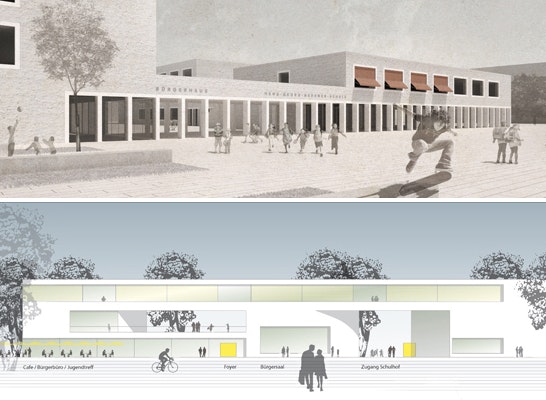 Zwei 1. Preise - oben: Datscha Architekten mit KUULA Landschaftsarchitekten; unten: michael weindel & junior | architekten | gbr mit schreiberplan