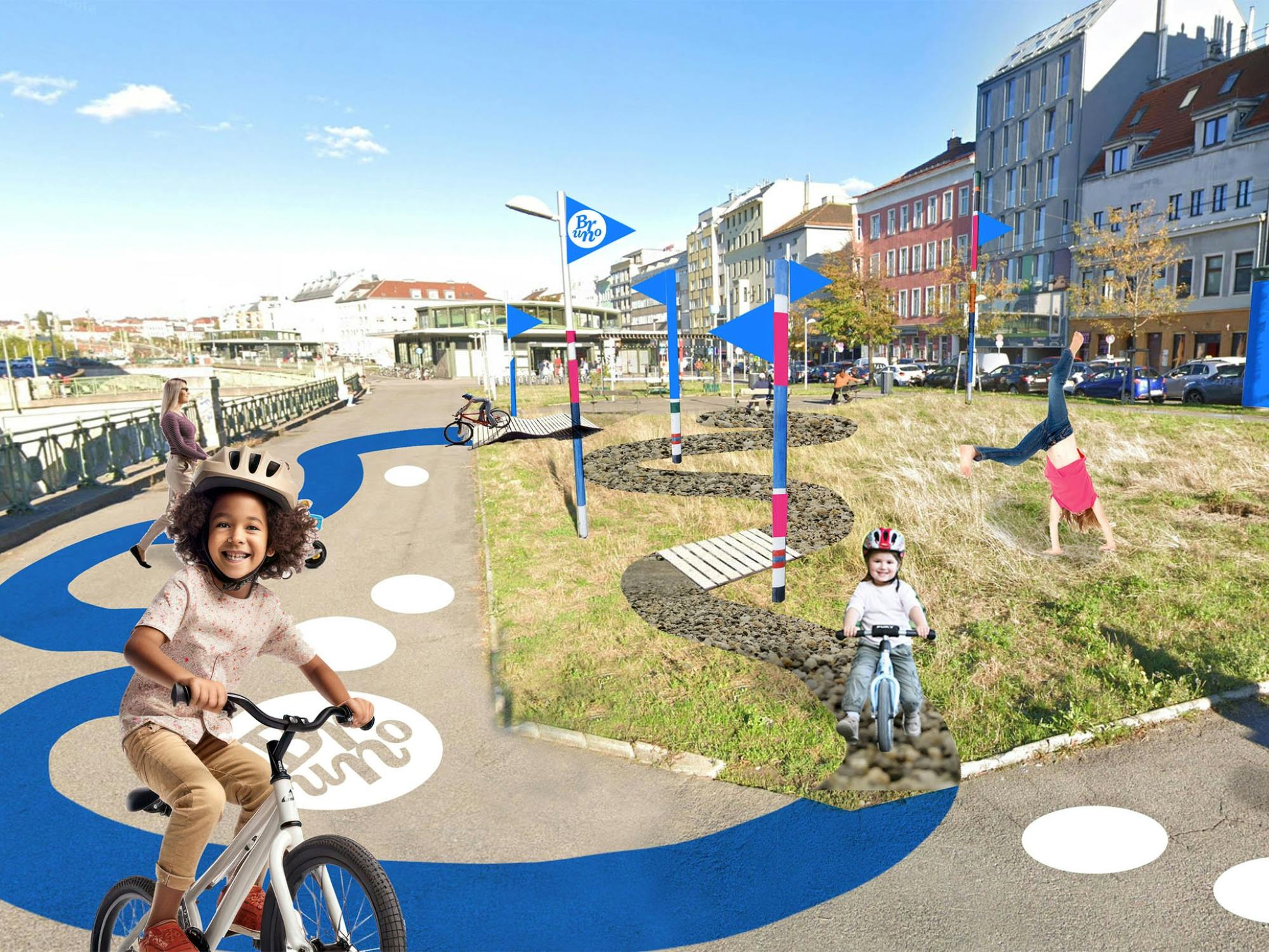 Bruno – ein Rad- und Bewegungsparcours am Bruno-Pittermann-Platz, direkt an der U6