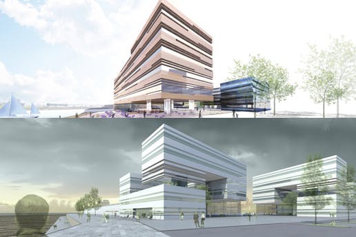 Zwei 1. Preise: oben Delugan Meissl Associated Architects, Wien; unten Haslob Kruse + Partner, Bremen