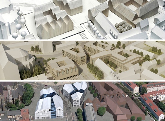 3 gleichrangige Preisgruppen - oben: SMAQ; Mitte: Hübotter + Stürken - Architektengemeinschaft BDA; unten: de+ architekten