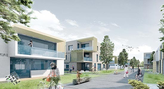 Blick auf Wohnhausanlage