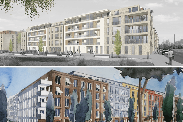 Zwei 1. Preise ─ oben: O.M. Architekten BDA mit chora blau Landschaftsarchitektur + Visualisierung; unten: Finkelstein Architekten mit Ingenieurbüro Jüngling
