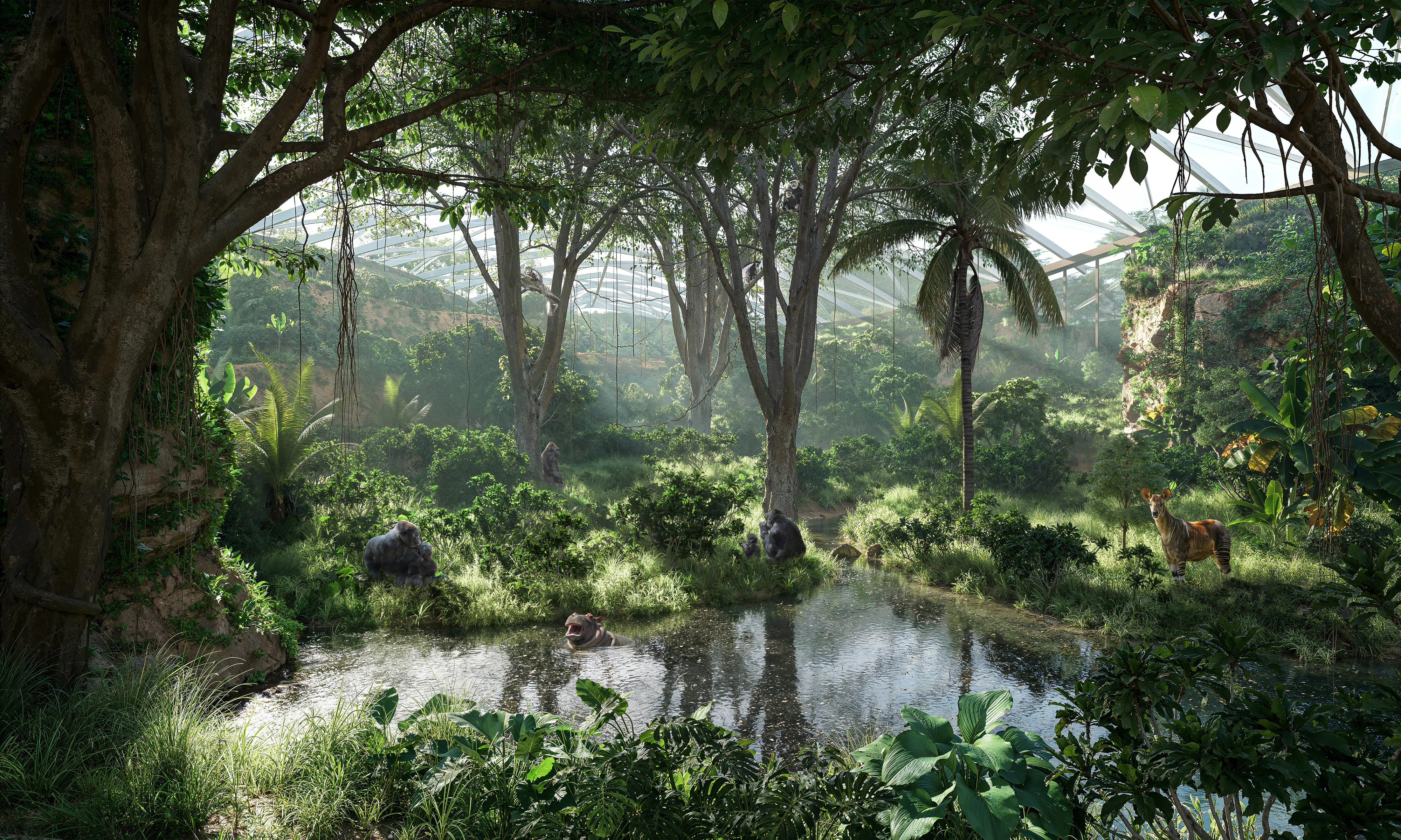 Rendering des Innenbereichs im Ndoki Wald