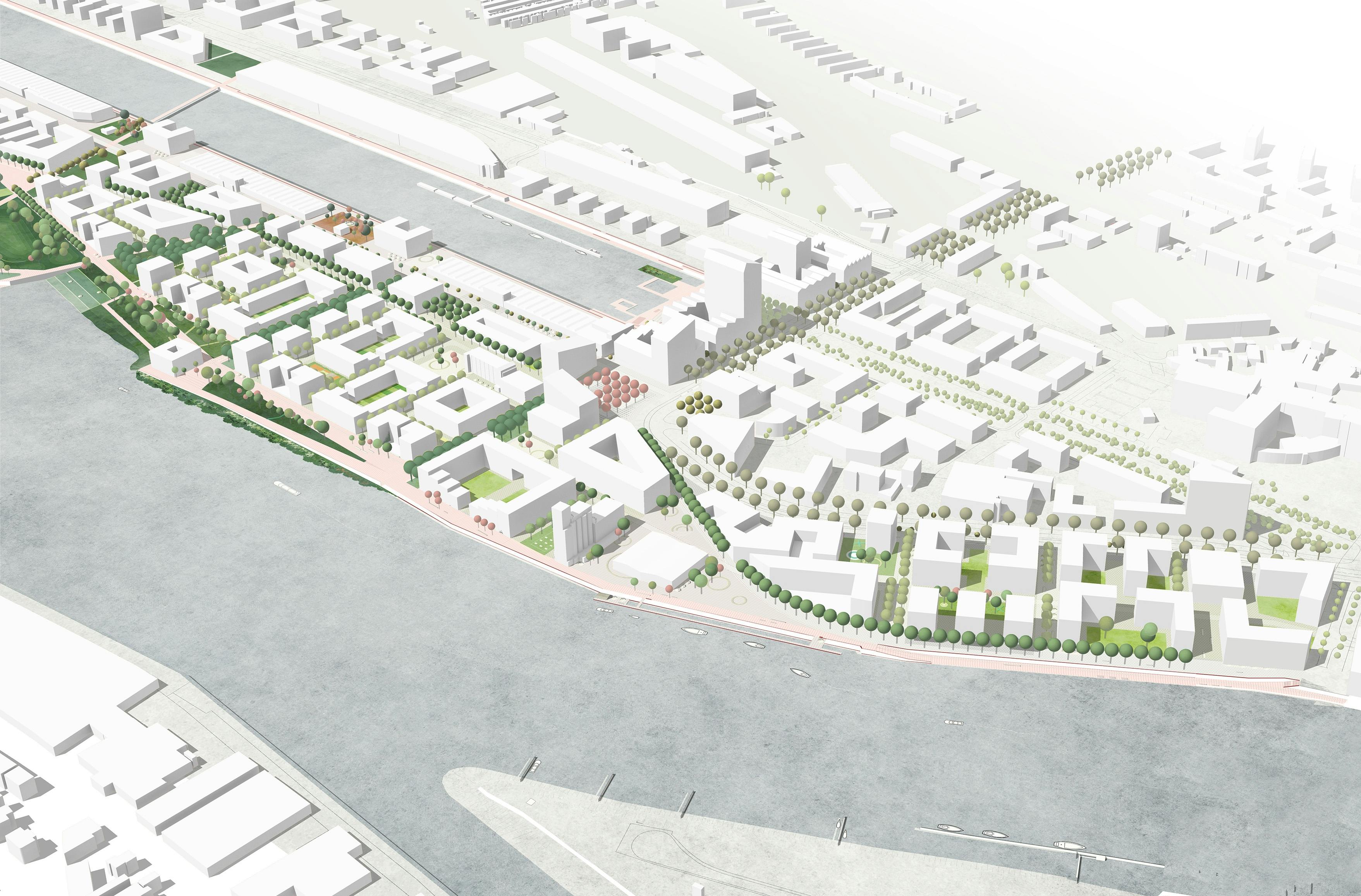Städtebaulich-freiräumliche Konzeption für das Kellogg-Areal aus der Vogelperspektive