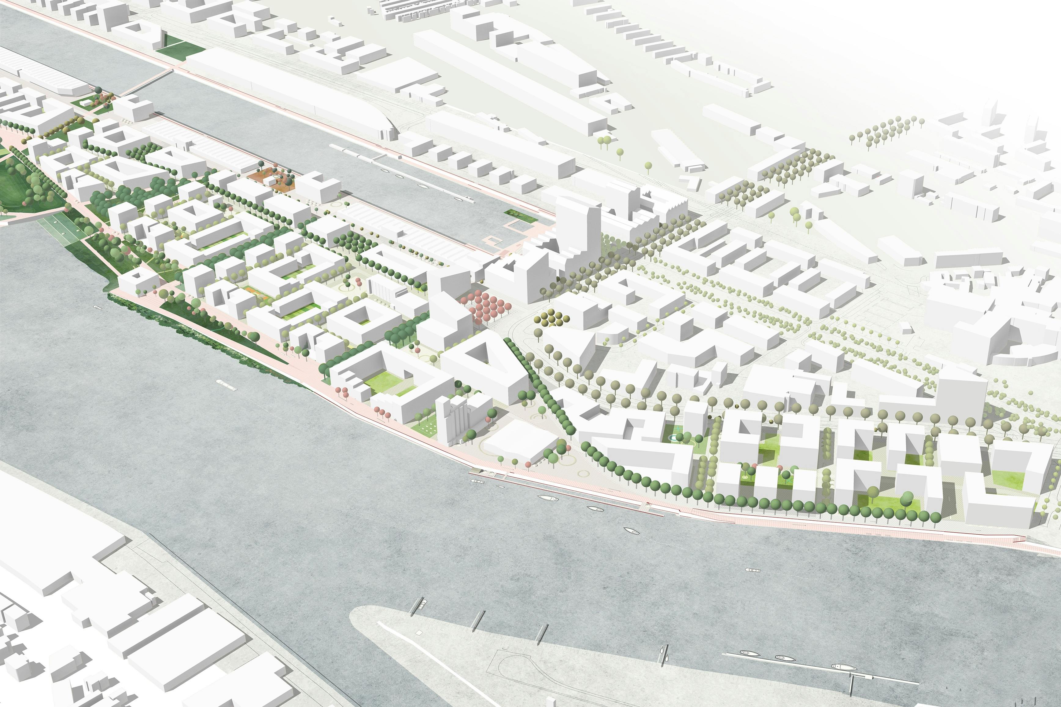Städtebaulich-freiräumliche Konzeption für das Kellogg-Areal aus der Vogelperspektive