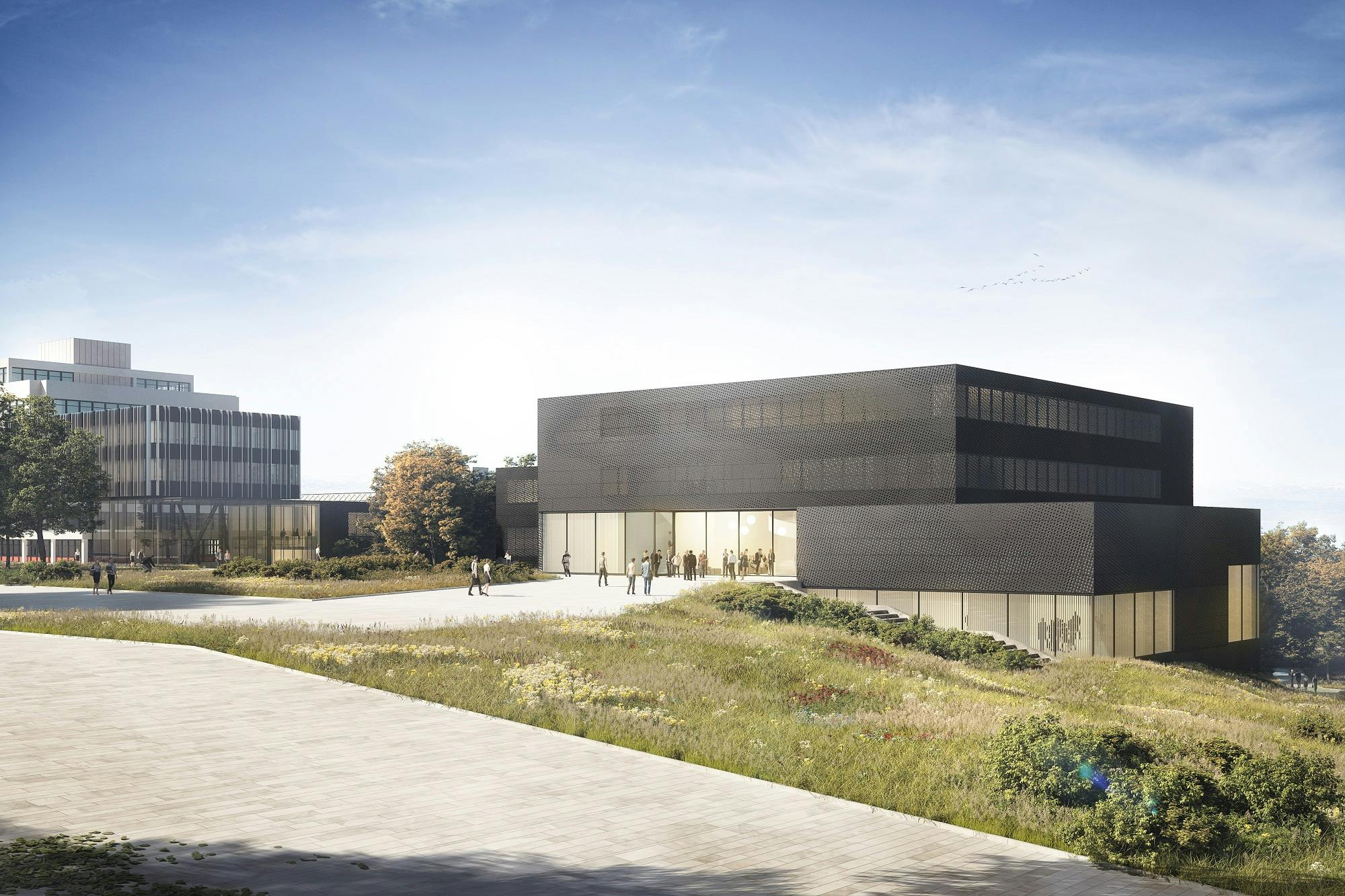 Zwei Neubauten auf dem Gelände der Universität Konstanz – das Hörsaal- und Seminargebäude sowie das Verwaltungsgebäude