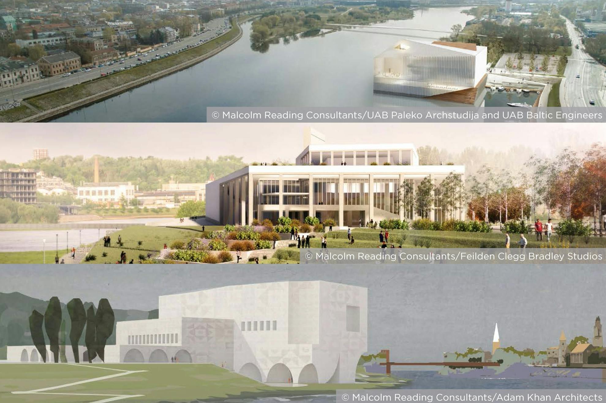 Die drei Finalisten: Paleko archstudija + UAB Baltic Engineers (oben) // Feilden Clegg Bradley Studios (mitte) // Adam Khan Architects (unten)