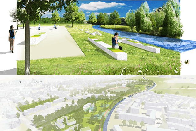 Als Gewinner des Landschaftsteils ging hermanns landschaftsarchitektur aus Schwalmtal hervor (oben) und für den städtebaulichen Entwurf REICHER HAASE ASSOZIIERTE GmbH aus Aachen (unten)