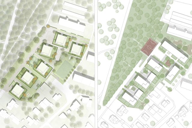 Die beiden ersten Preise: Gerber Architekten (links) // Abdelkader Architekten BDA + frei[RAUM]planung Uwe Gernemann (rechts)