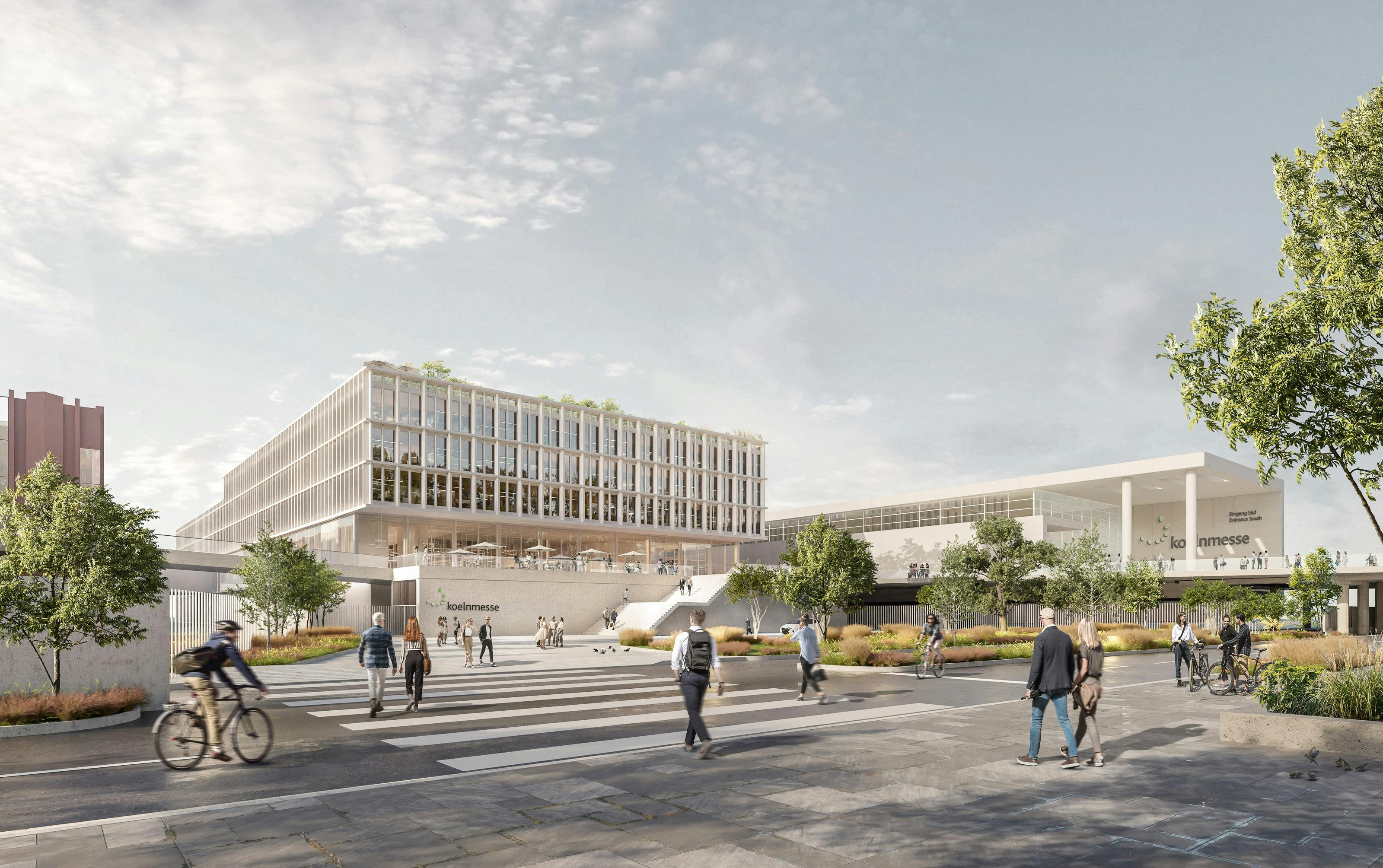 Blick auf die Unternehmenszentrale aus Richtung der MesseCity