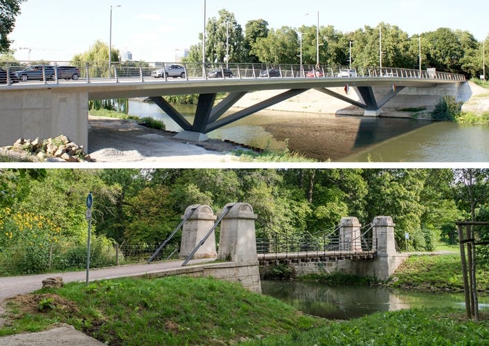 Zwei Brückenbaupreise 2018: Bleichinselbrücke Heilbronn / Schaukelbrücke im Park an der Ilm
