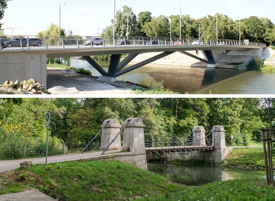 Zwei Brückenbaupreise 2018: Bleichinselbrücke Heilbronn / Schaukelbrücke im Park an der Ilm