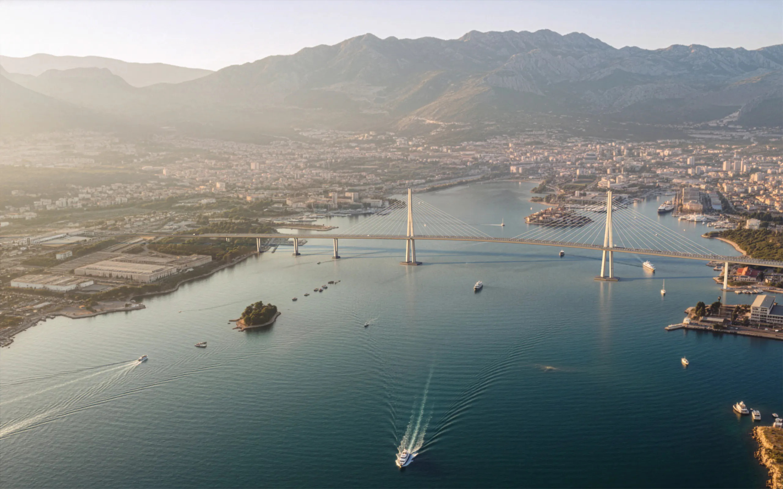 Kastela Bay Bridge visualization view from the west