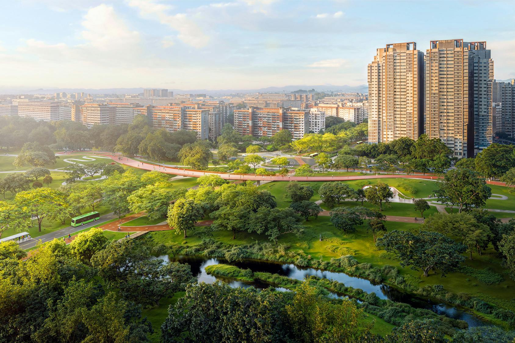 Ang Mo Kio area – Turning part of the road spaces along Marymount Road near Bishan-Ang Mo Kio Park into active mobility uses and greenery to enhance commuting experience along the Park.