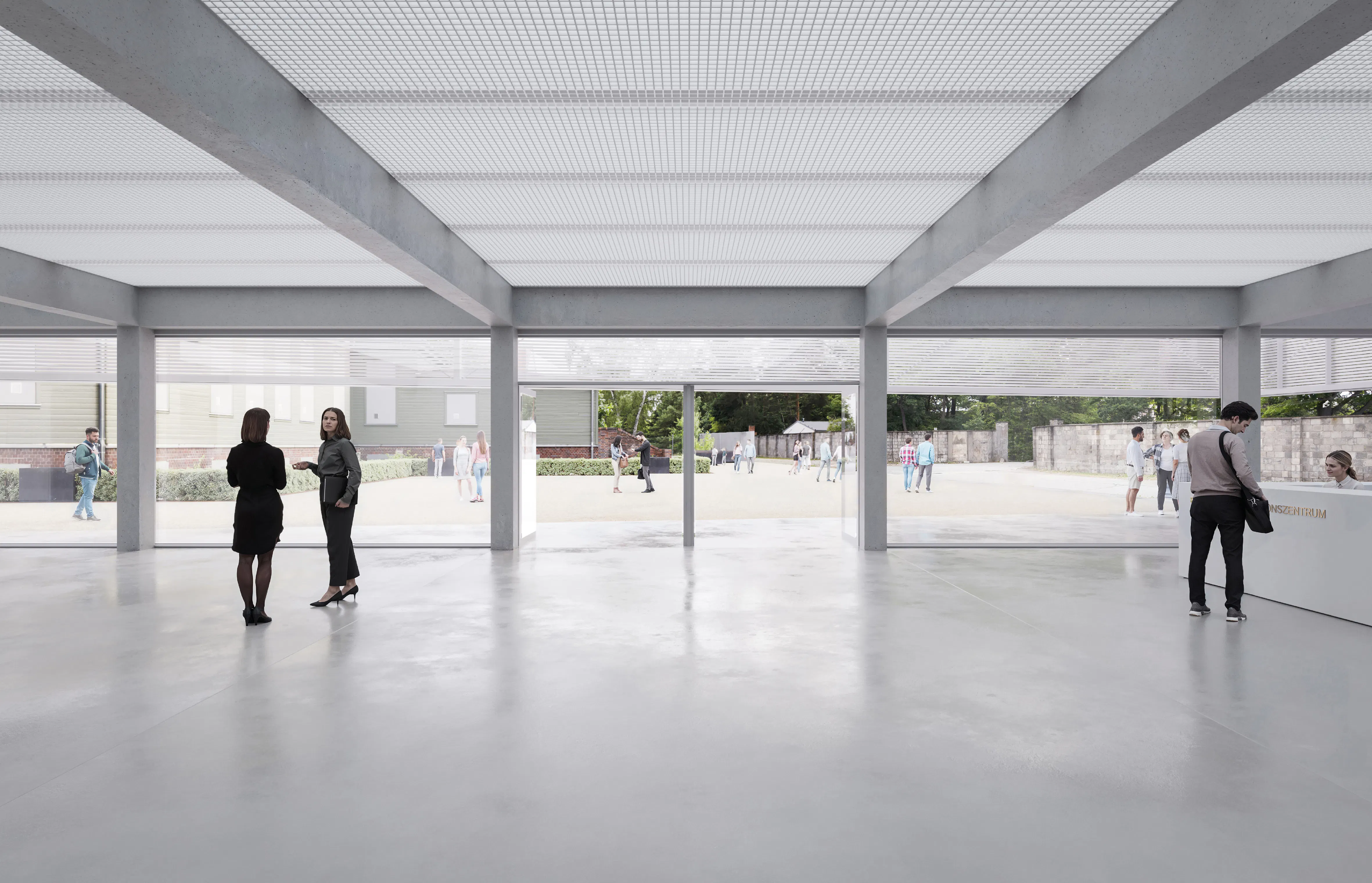 Perspektive Foyer, Vorplatz, Zugang Gedenkstätte