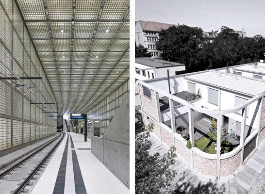 Ausgezeichnete Projekte:
links: S-Bahnhof Wilhelm-Leuschner-Platz, Leipzig
rechts: Gartenhofhäuser Audorfstraße, Leipzig
